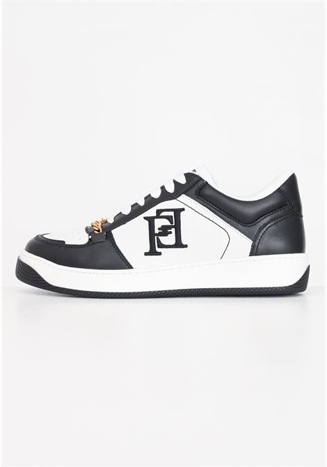 Sneakers da donna in pelle color avorio e nero con logo ricamato ELISABETTA FRANCHI | SA54G41E2309